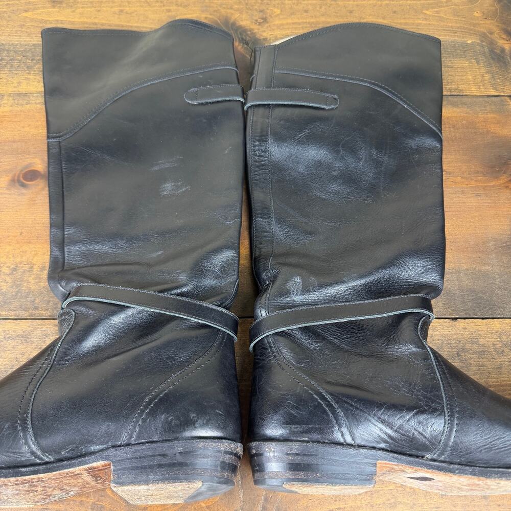 Frye Dorado Black Leather Tall Riding Boots Women's 8 Knee High Buckle 77560 - Picture 13 of 13